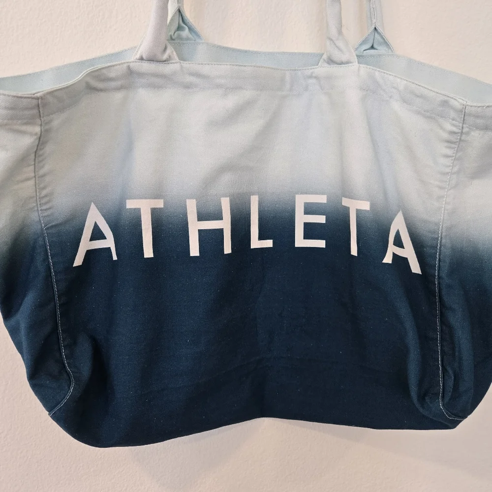 Athleta Beach Bag Gym Bag Tote Bag blue ombré white canvas shopping‎ bag